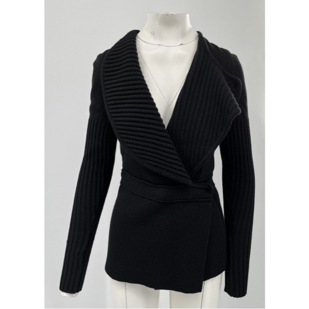 Givenchy Black Wool Long Sleeve Wrap snap close chunky Knit Sweater sz S